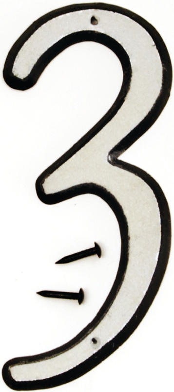 4 In. Reflective White Plastic House Number Three - Model 30603