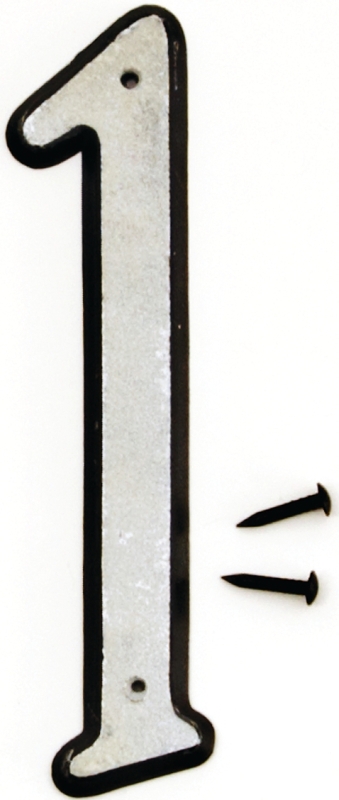 4 Inch Reflective White Plastic House Number One With Mounting Nails