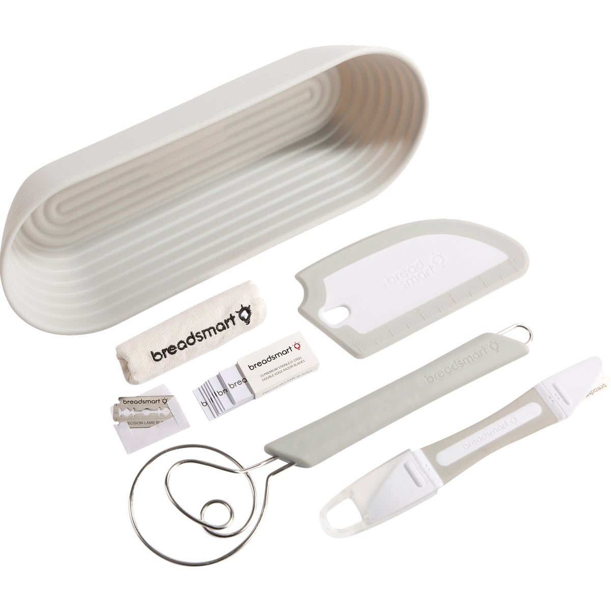 Gray 5-piece Artisan Bread Making Kit With Lame, Scraper, Whisk & Basket
