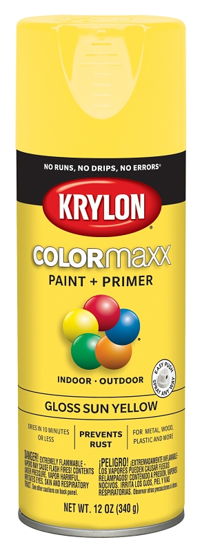 COLORmaxx Spray Paint + Primer, Gloss Sun Yellow, 12-oz.