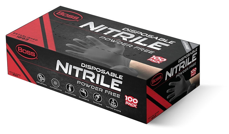 Boss Large Black Nitrile 4 Mil Disposable Gloves (100-Pack)