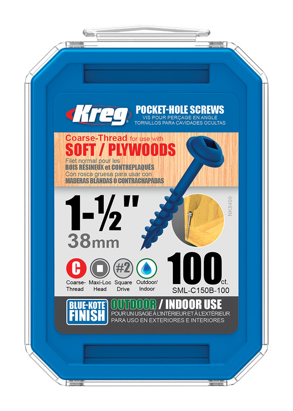 Kreg Blue-Kote #8 x 1-1/2 In. Square Coarse Thread Maxi-Loc Head Pocket-Hole Screw (100 Ct.)