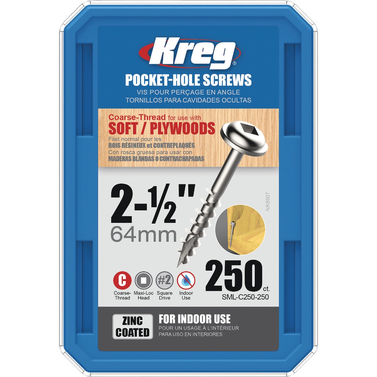 Kreg #8 x 2-1/2 In. Square Coarse Thread Maxi-Loc Washer Zinc Pocket-Hole Screw (250 Ct.)