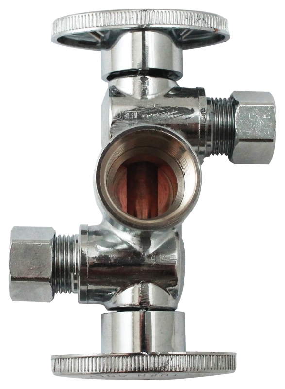 1/2" Fip X 3/8" Od Quarter Turn Dual Shut-off Valve - Lead Free Brass