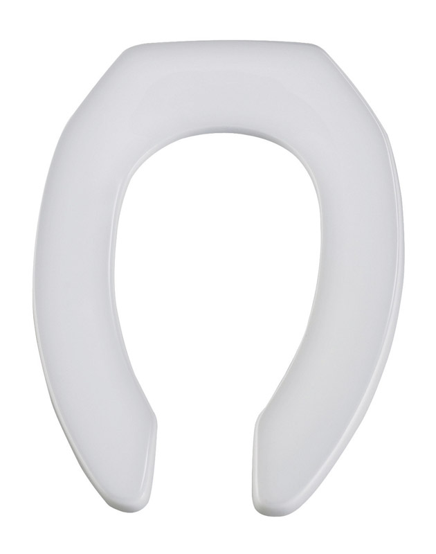 Elongated Commercial Plastic Open Front Toilet Seat, STA-TITE® Hinge, White