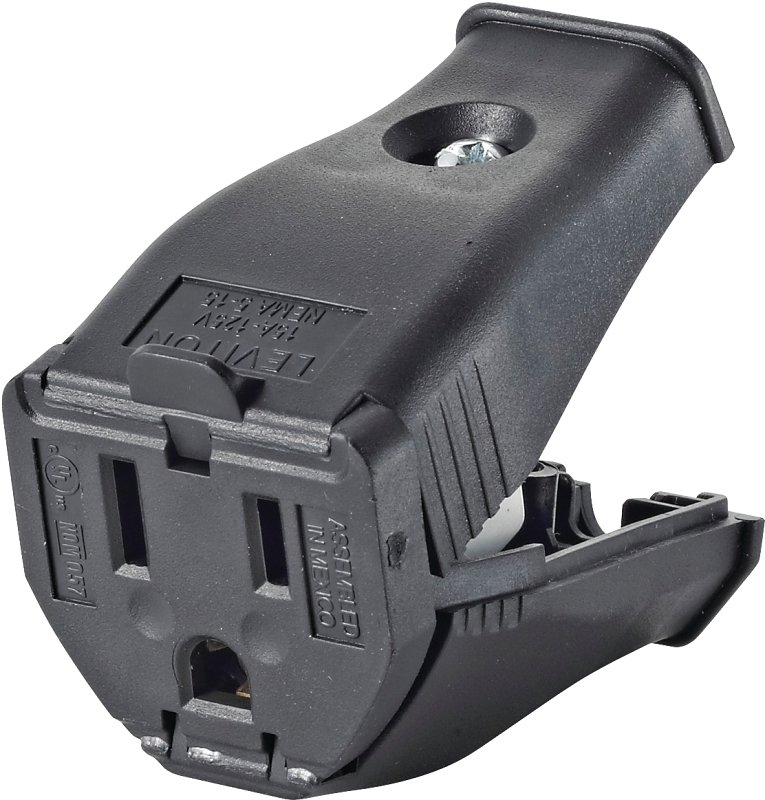 15a 125v 3-wire 2-pole Clamp Tight Cord Connector, Black