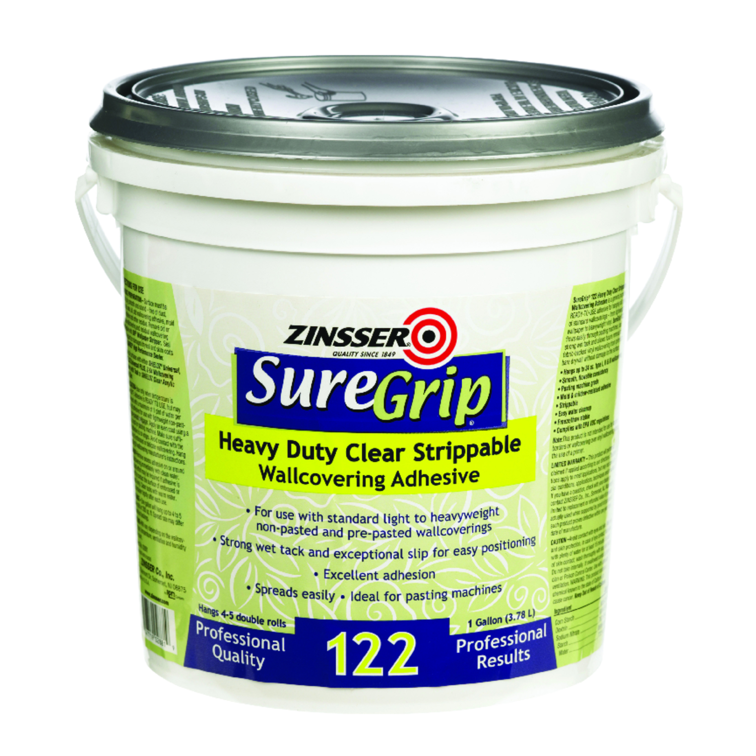 SureGrip 122 Heavy-Duty Wallcovering Adhesive, Strippable, Clear, Gallon