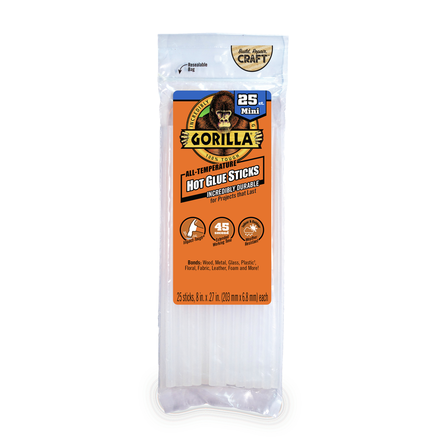Gorilla 8 In. Mini Clear Hot Melt Glue (25-Pack)