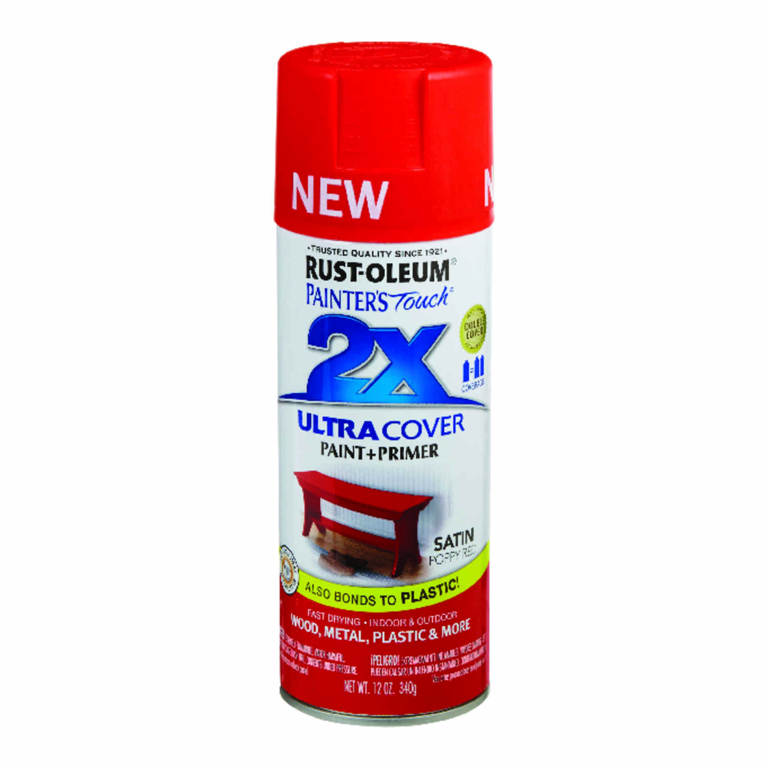 2x Ultra Cover 12 Oz. Satin Spray Paint, Poppy Red
