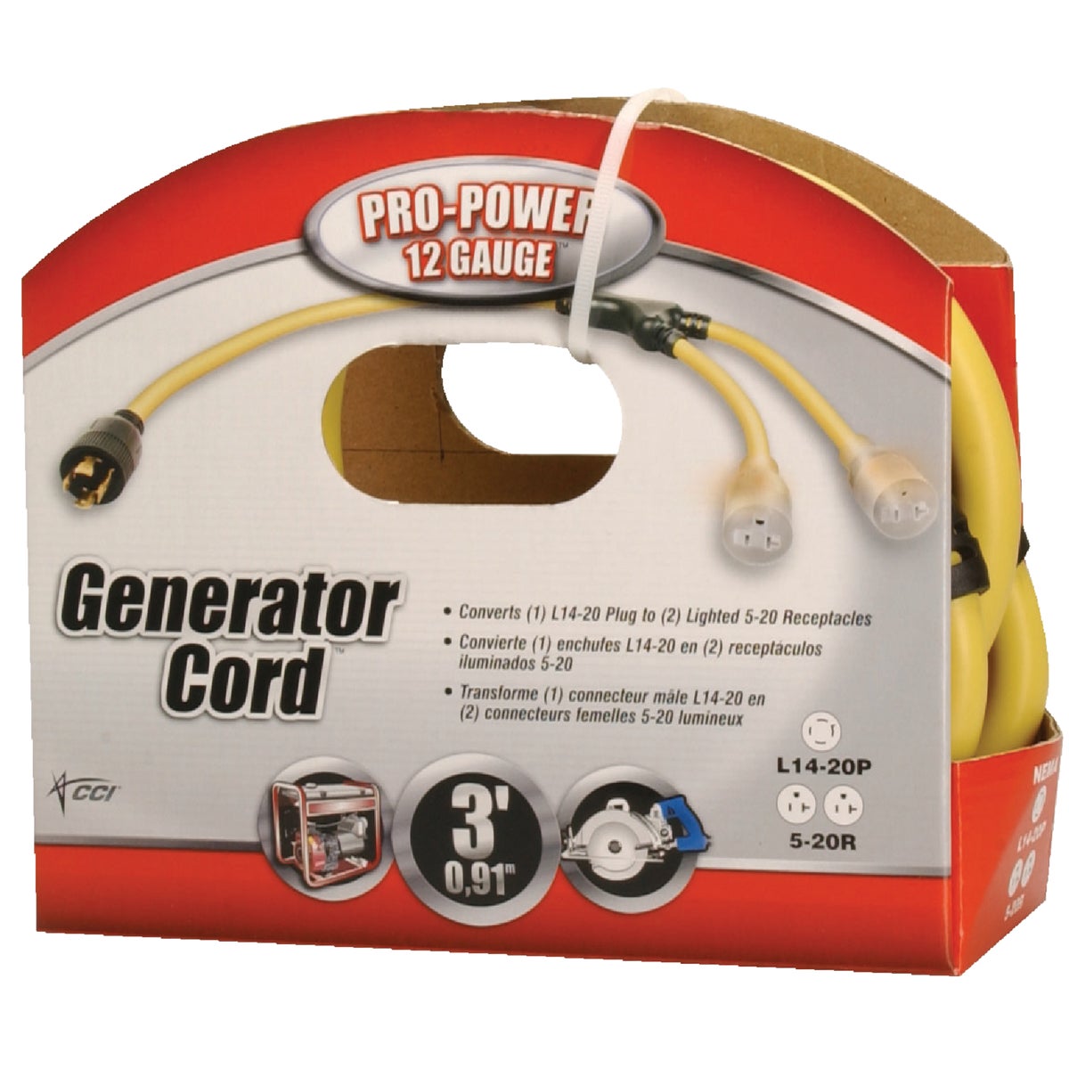 Pro-power 3 Ft. 12/4 Generator Cord With Y Adapter