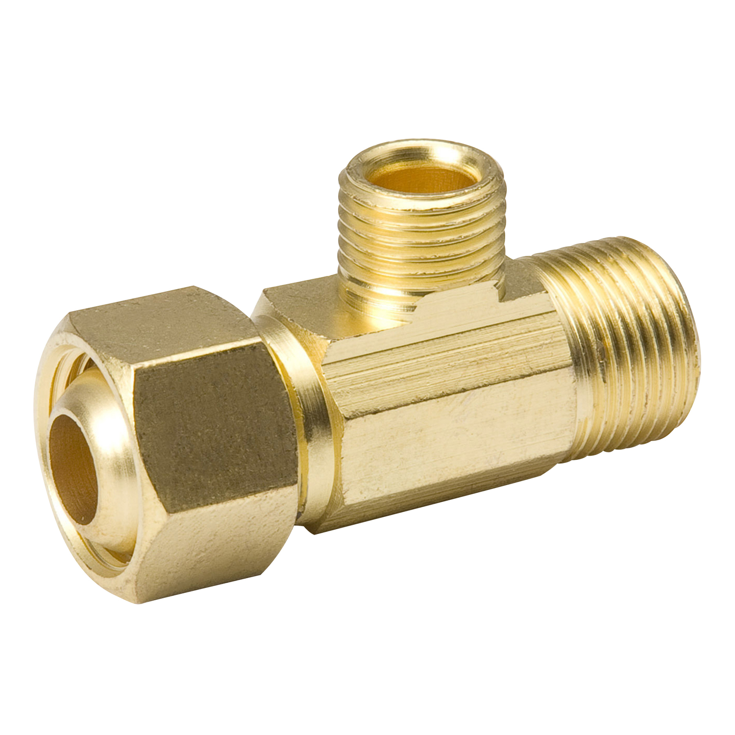 Brass Supply Stop Extender Pipe Tee, 3/8 In. Female Compression x 3/8 In. Male Compression x 3/8 In. Female Compression