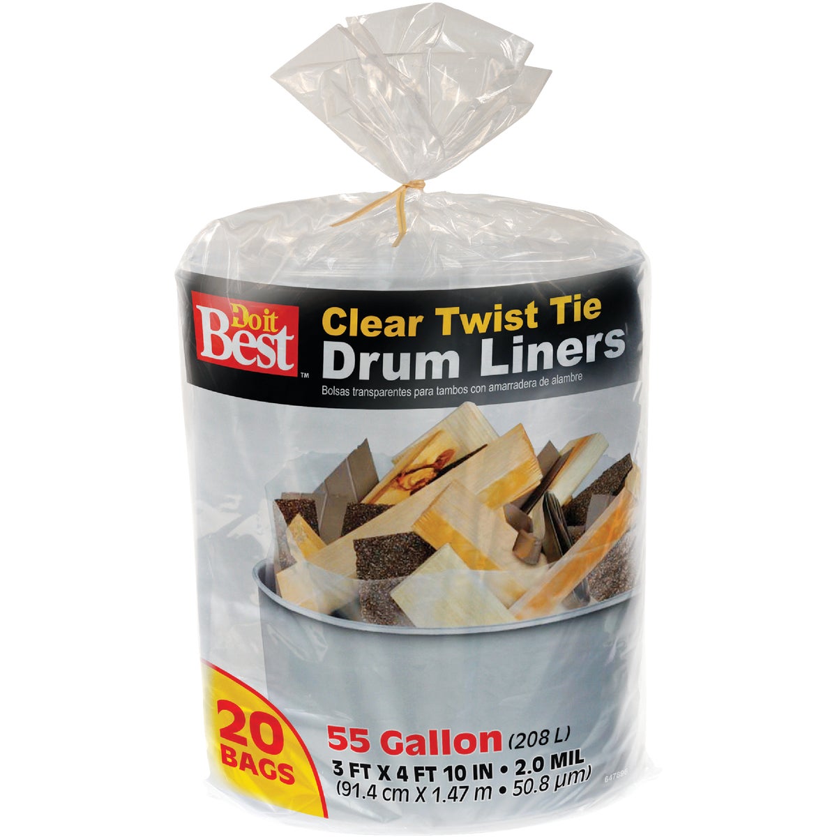 55 Gallon Clear Drum Liners With Twist Tie Closure - 20 Count