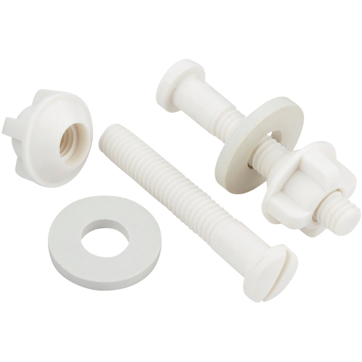 2-1/2" X 3/8" White Non-rusting Plastic Toilet Seat Hinge Bolt Set