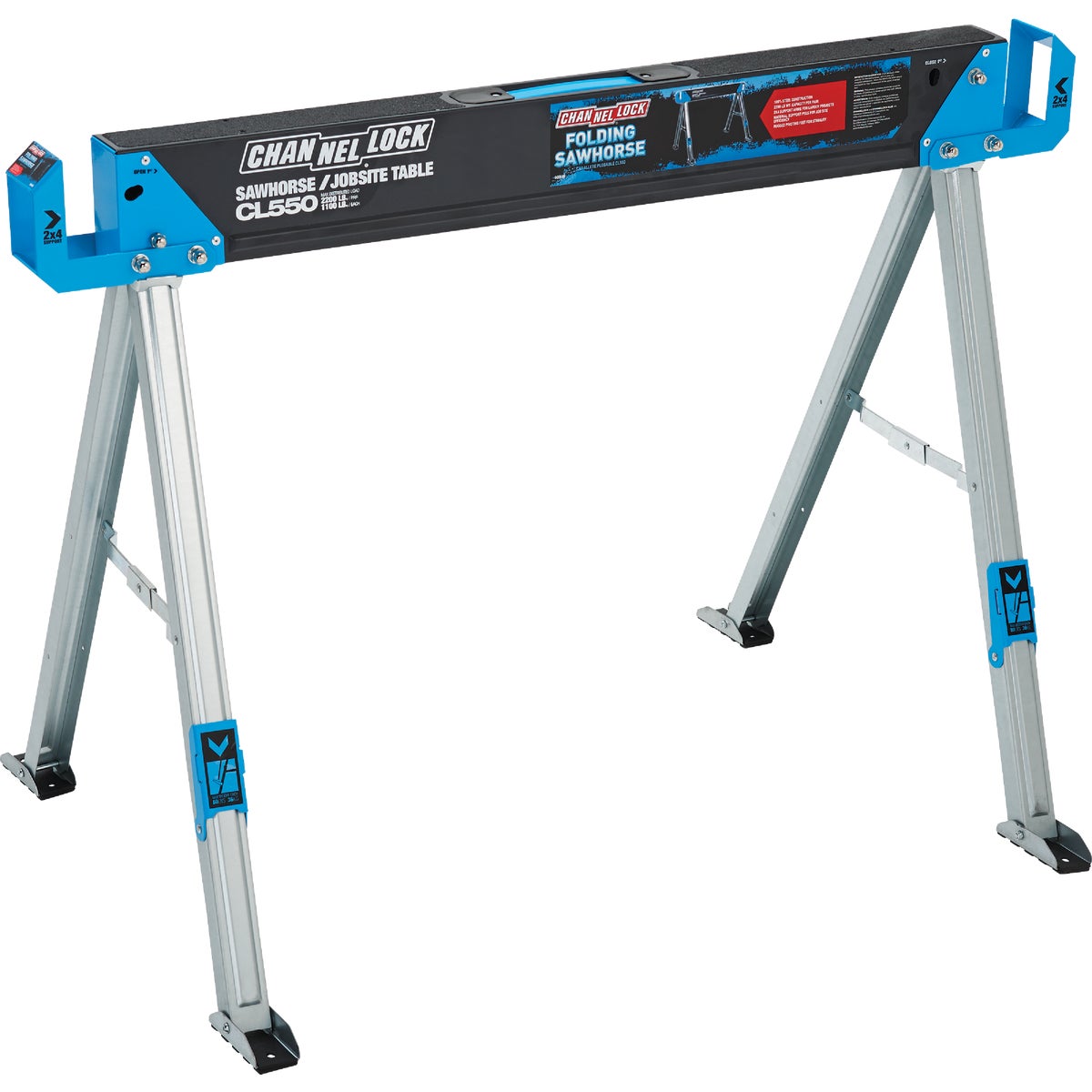 46-1/2 In. L Steel Folding Sawhorse, 2200 Lb. Capacity Cl550