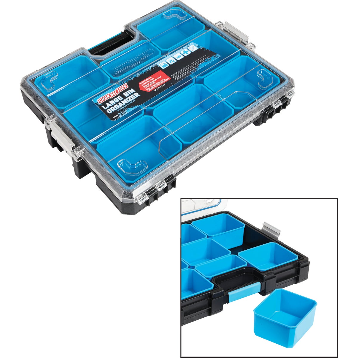 Large Parts Storage Box With 8 Bins And Clear Lid - Model 320067-cl