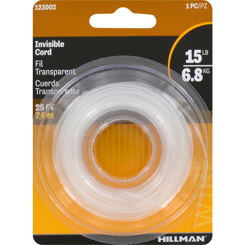 25 Ft. Invisible Cord, 18 Gauge Plastic, 75 Lb Load Capacity