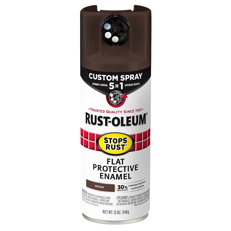 Stops Rust Custom Spray 5-in-1 Spray Paint, Flat Brown, 12 oz.