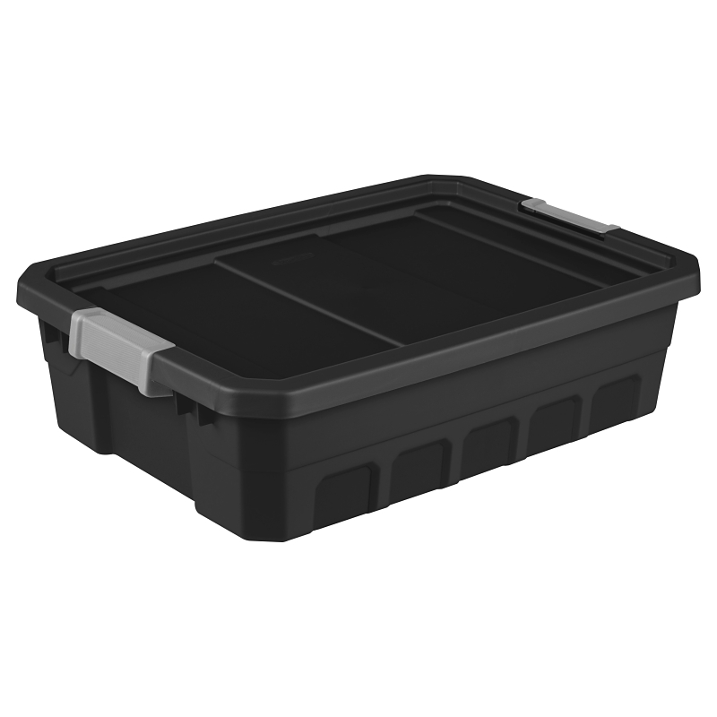10 Gallon Black Stacker Storage Tote With Rugged Construction