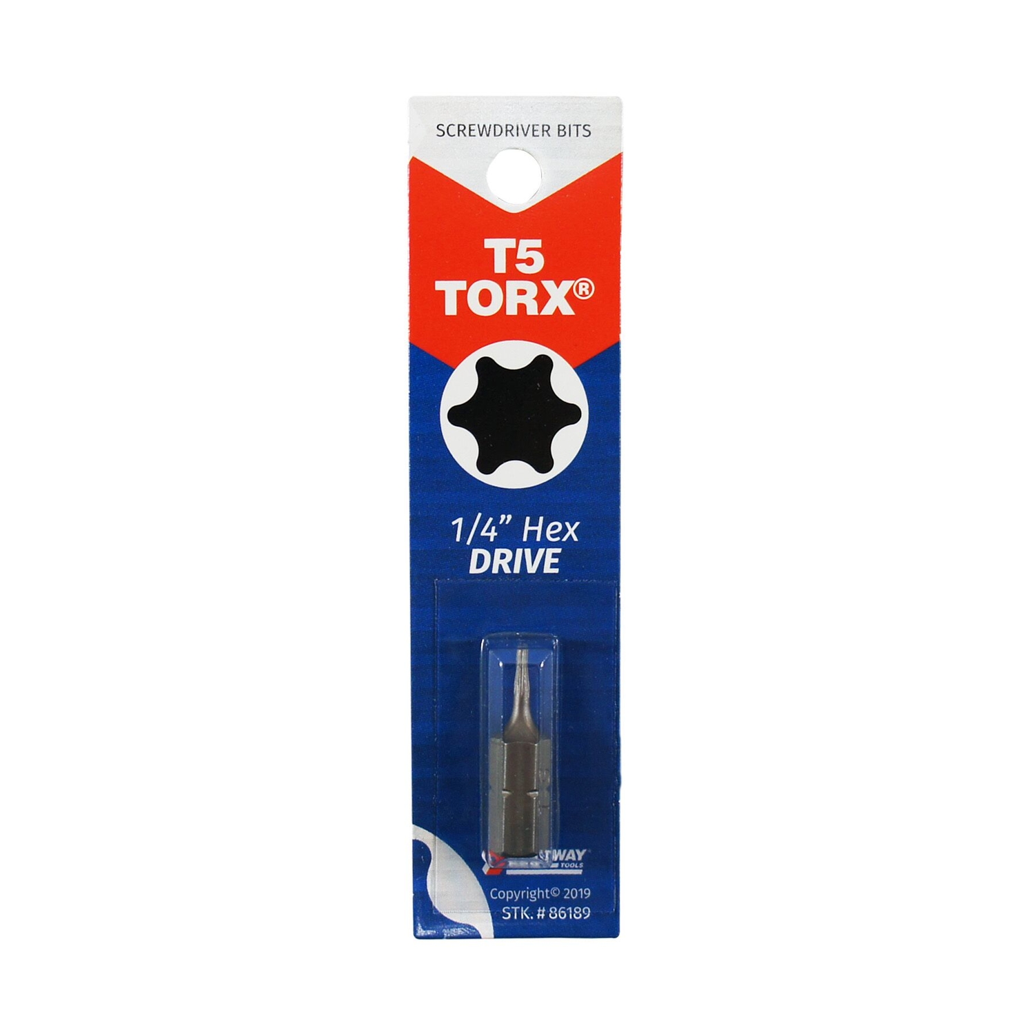 T5 Torx Insert Hex Screwdriver Bit, 1 In. Length, 1/4 In. Hex Shank
