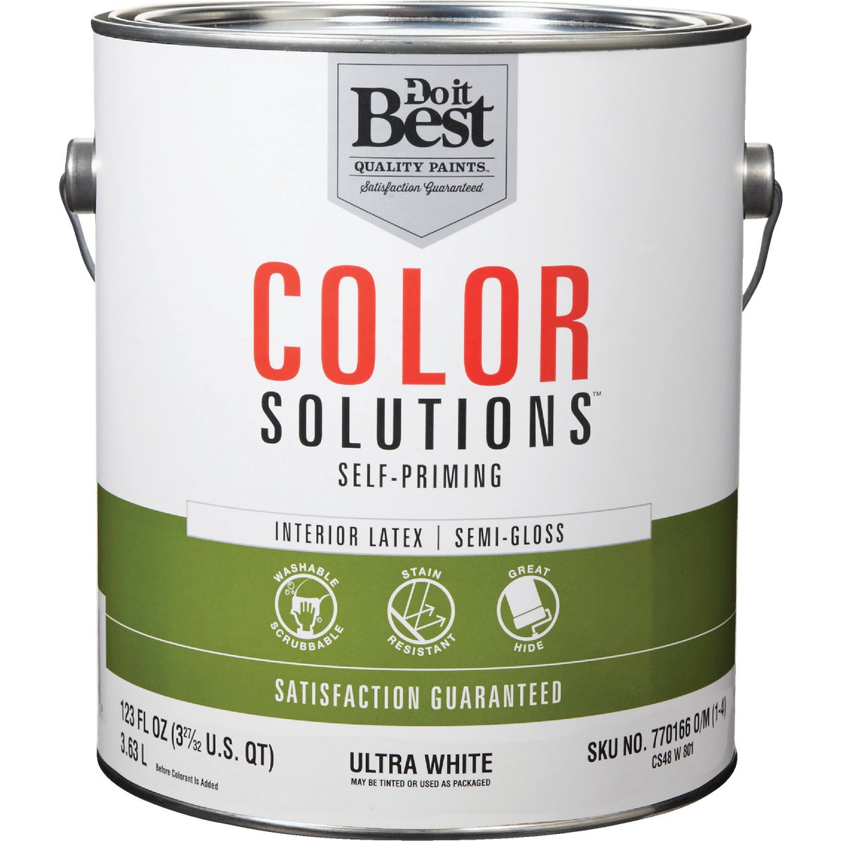 Self-priming Semi-gloss Interior Wall Paint, Ultra White, 1 Gallon