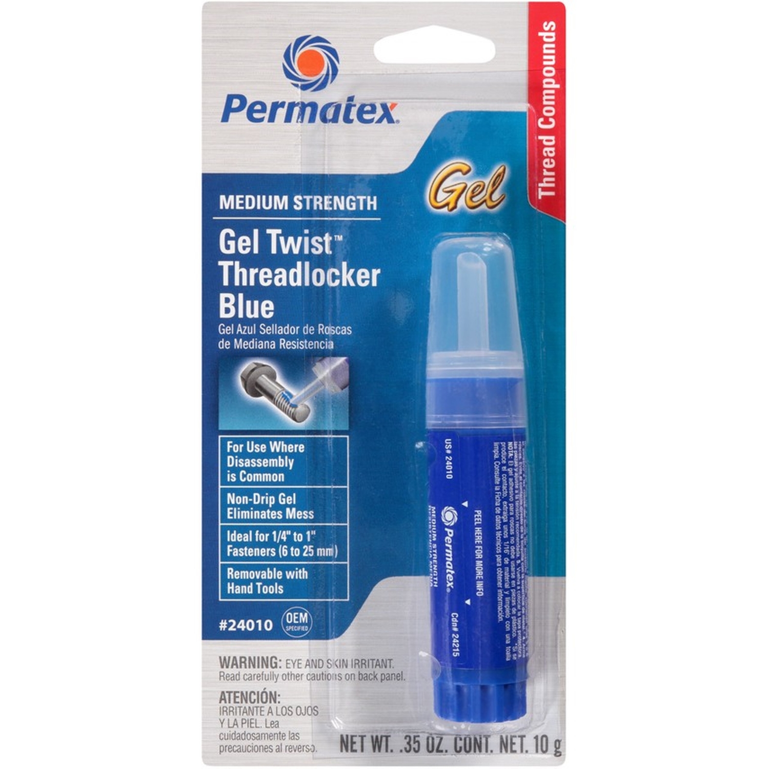 0.35 Oz. Blue Medium Strength Gel Threadlocker With Gel Twist Applicator
