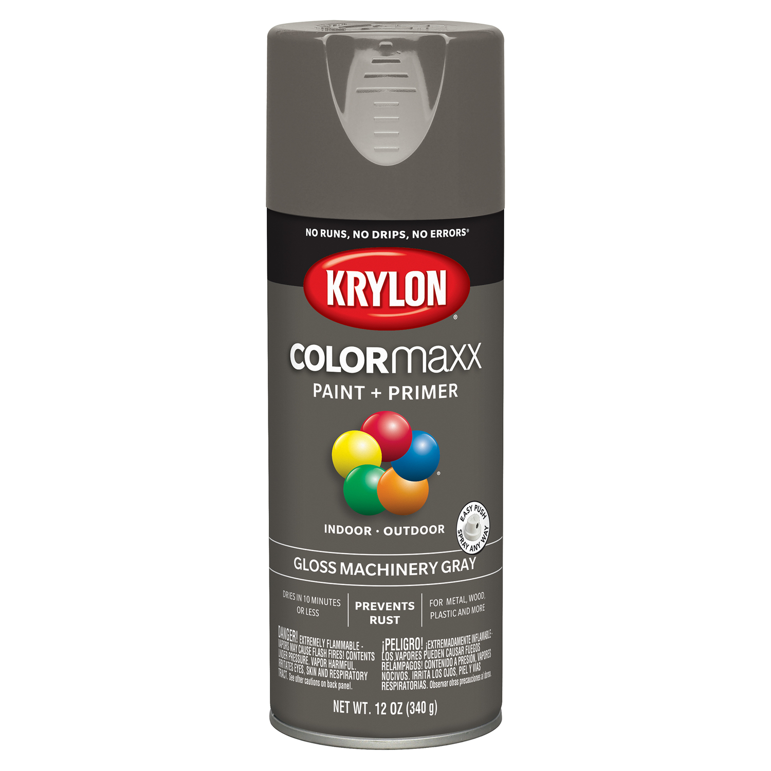 COLORmaxx Spray Paint, Machine Gray, Gloss, 12-oz.