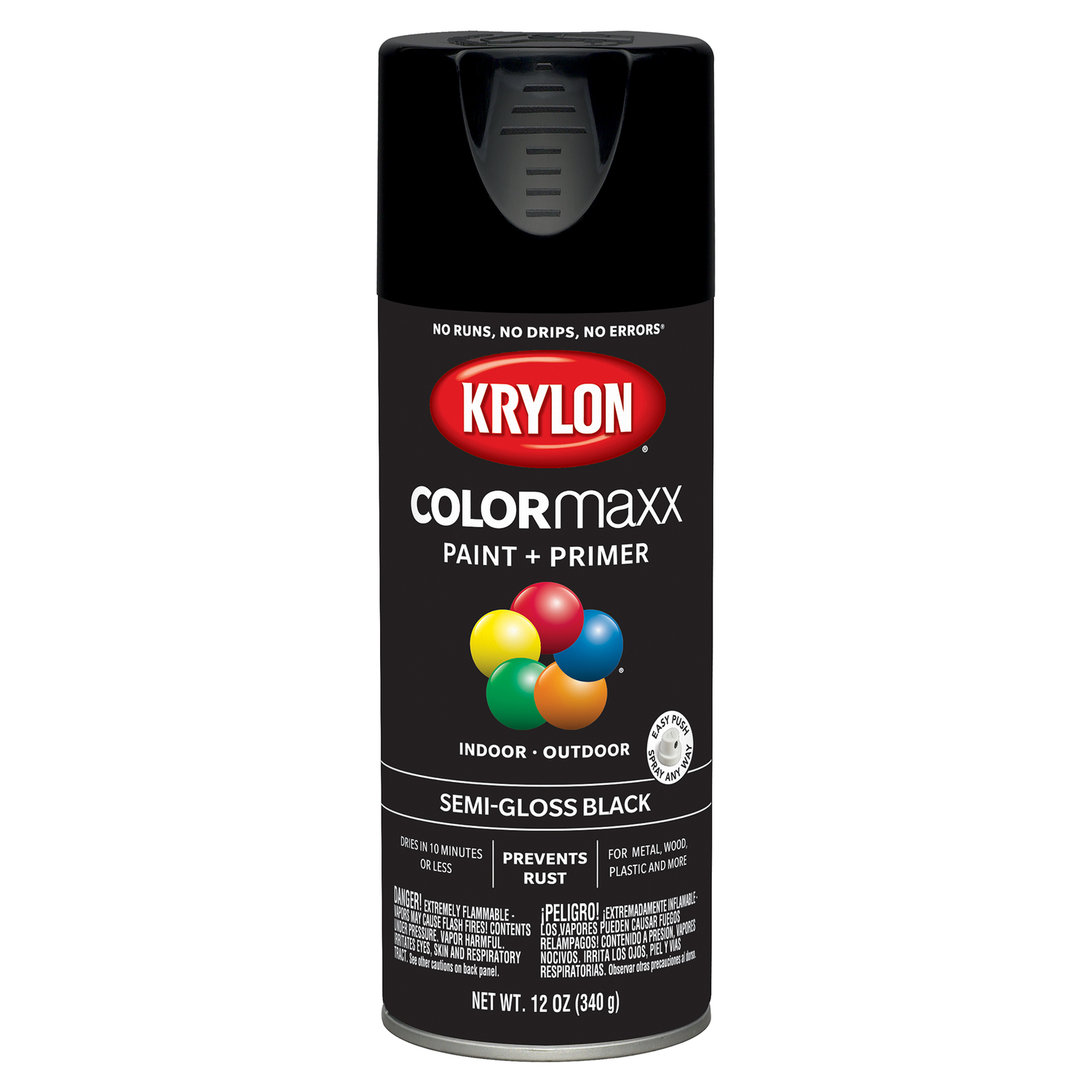 COLORmaxx Spray Paint + Primer, Semi-Gloss Black, 12-oz.