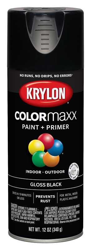 COLORmaxx Spray Paint + Primer, Gloss Black, 12-oz.