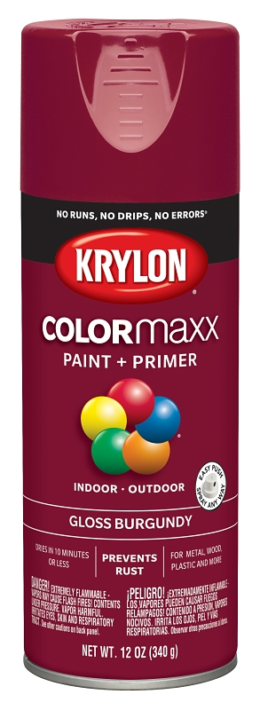 COLORmaxx Spray Paint + Primer, Gloss Burgundy, 12-oz.