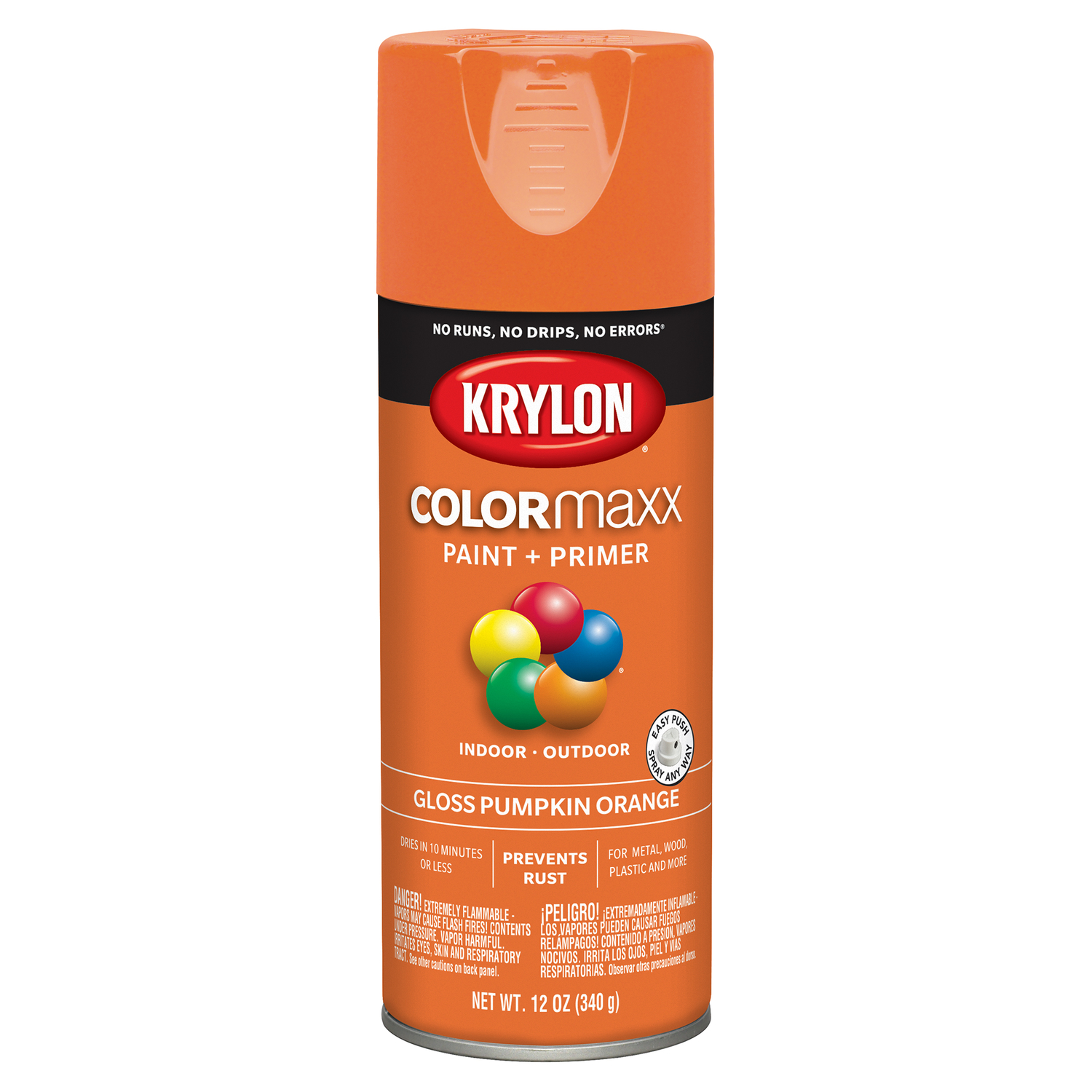 COLORmaxx Spray Paint + Primer, Gloss Pumpkin Orange, 12-oz.