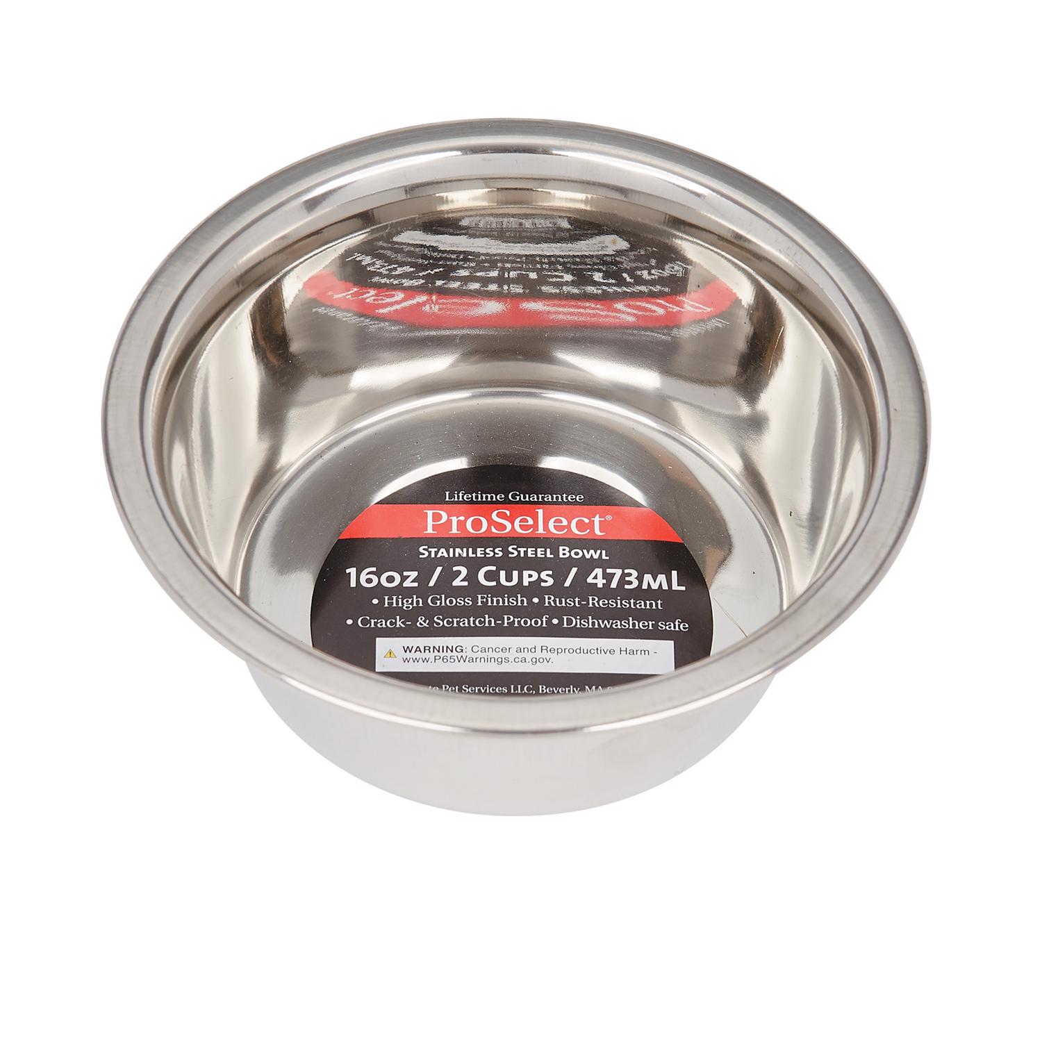 Proselect Heavy-duty Stainless Steel Pet Bowl, 16 Ounce For Cats And Dogs