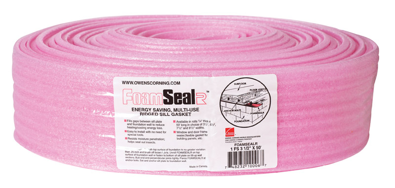 Foamsealr 3.5 In. W X 50 Ft. L Unfaced Fiberglass Sill Gasket Roll
