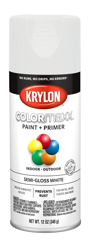 COLORmaxx Spray Paint + Primer, Semi-Gloss White, 12-oz.