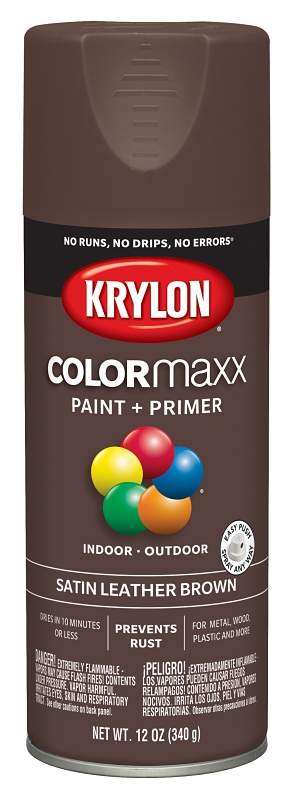 COLORmaxx Spray Paint + Primer, Satin Leather Brown, 12-oz.