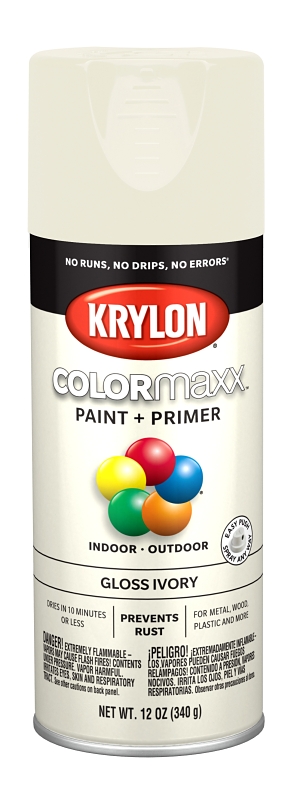 COLORmaxx Spray Paint + Primer, Gloss Ivory, 12-oz.