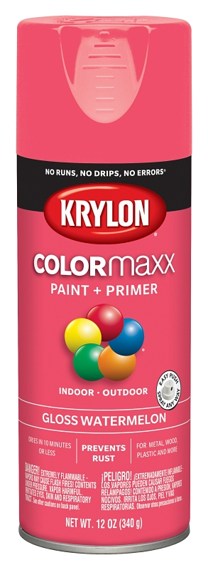 COLORmaxx Spray Paint + Primer, Gloss Watermelon, 12-oz.