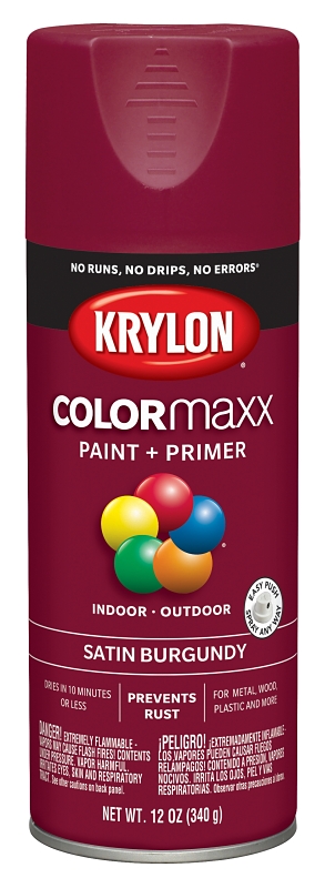 COLORmaxx Spray Paint + Primer, Satin Burgundy, 12-oz.