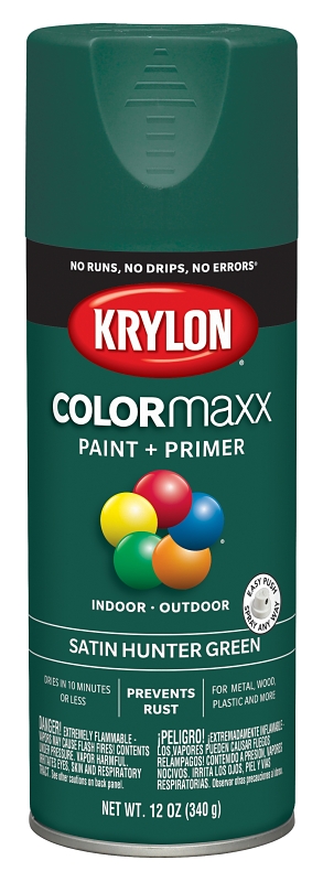 COLORmaxx Spray Paint + Primer, Satin Hunter Green, 12-oz.