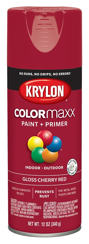 COLORmaxx Spray Paint + Primer, Gloss Cherry Red, 12-oz.