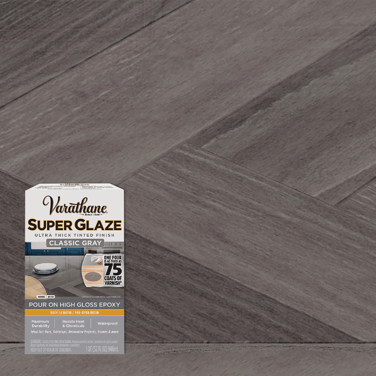 1 Qt. Super Glaze High Gloss Classic Gray Epoxy Resin For Wood Finishing