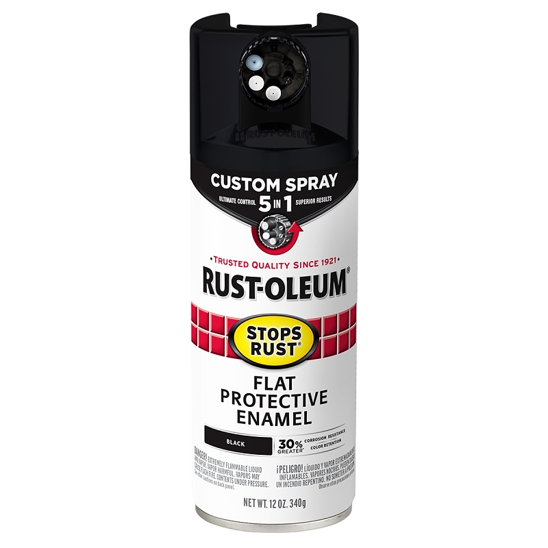 Stops Rust Custom Spray 5-in-1 Spray Paint, Flat Black, 12 oz.