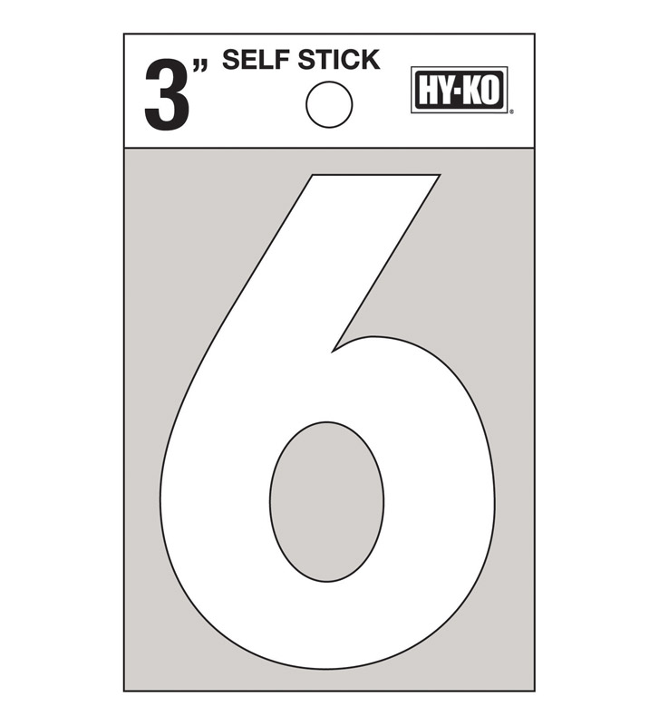 3 In. White Vinyl Non-reflective Self-adhesive Number Six