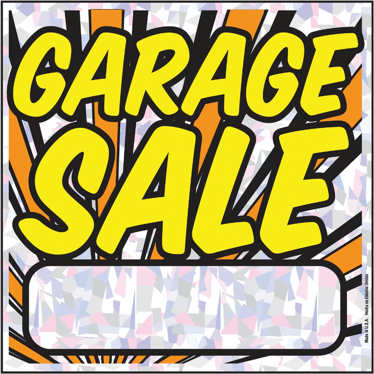 Garage Sale Sign, 12 In. X 12 In., Yellow Lettering On Silver Background