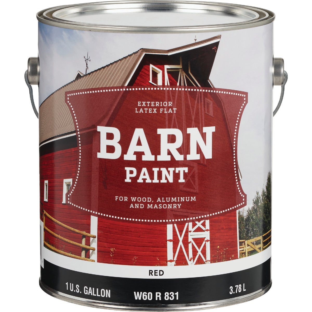 Latex Flat Exterior Barn Paint, Red, 1 Gallon - W60r00831-16
