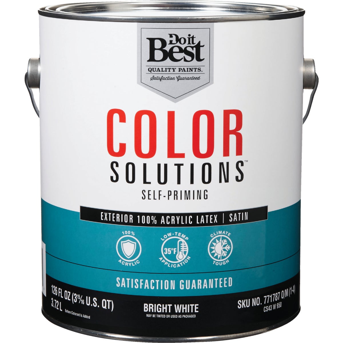 100% Acrylic Latex Satin Exterior House Paint, Bright White, 1 Gallon