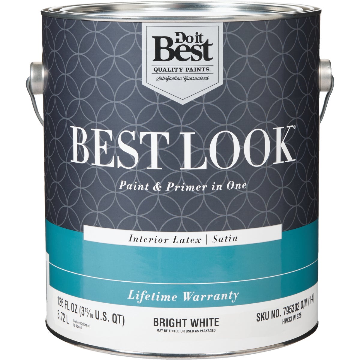 Best Look Latex Premium Paint & Primer In One Satin Interior Wall Paint, Bright White, 1 Gallon