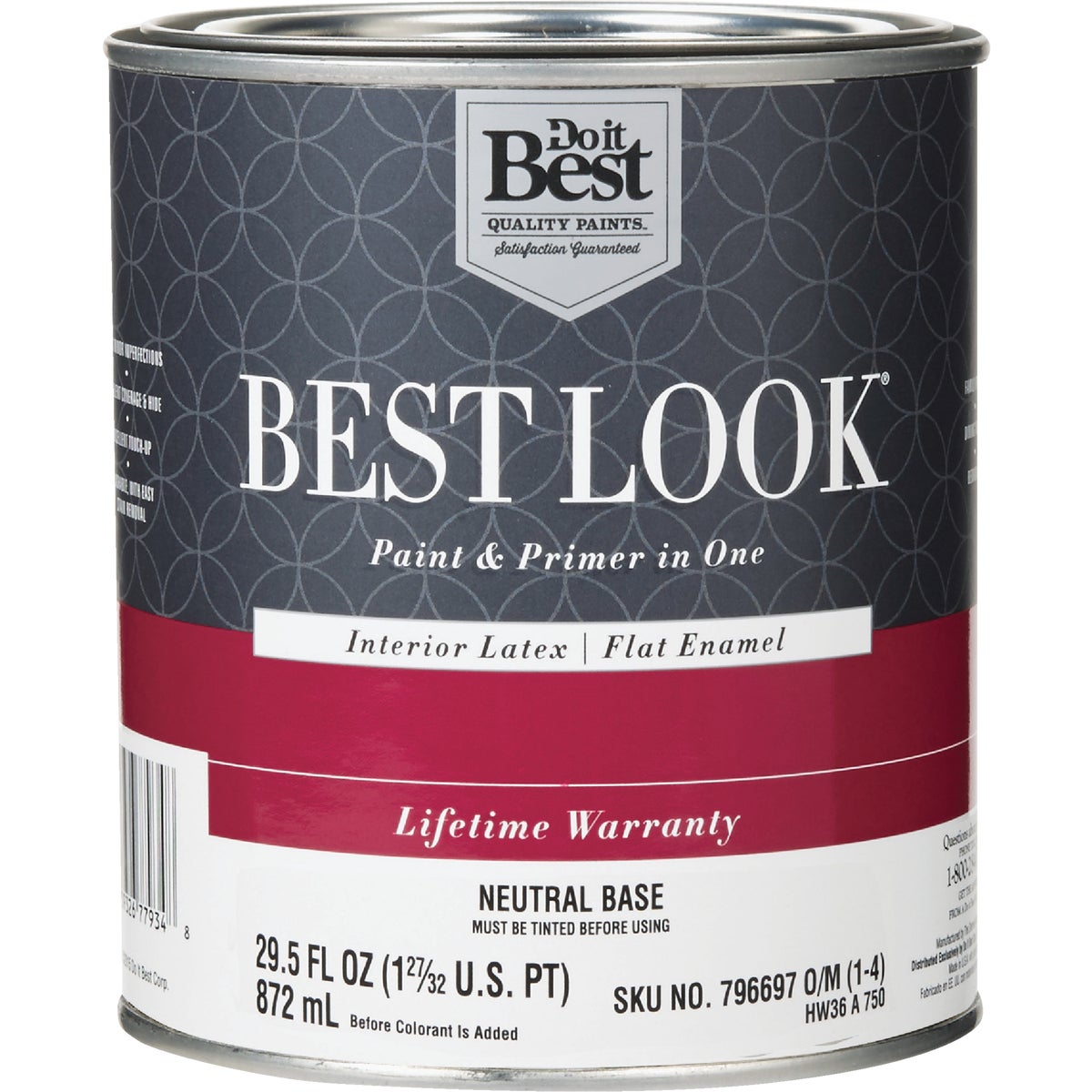 Best Look Latex Premium Paint & Primer In One Flat Enamel Interior Wall Paint, Neutral Base, 1 Quart