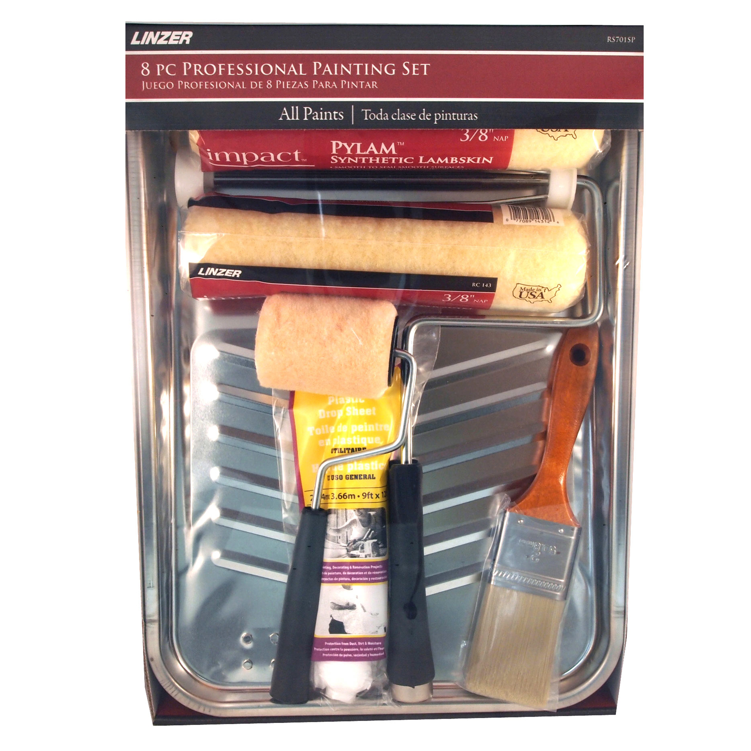 Linzer Synthetic Lambskin 3/8 in. x 9 in. W Paint Roller Kit 8 pc.