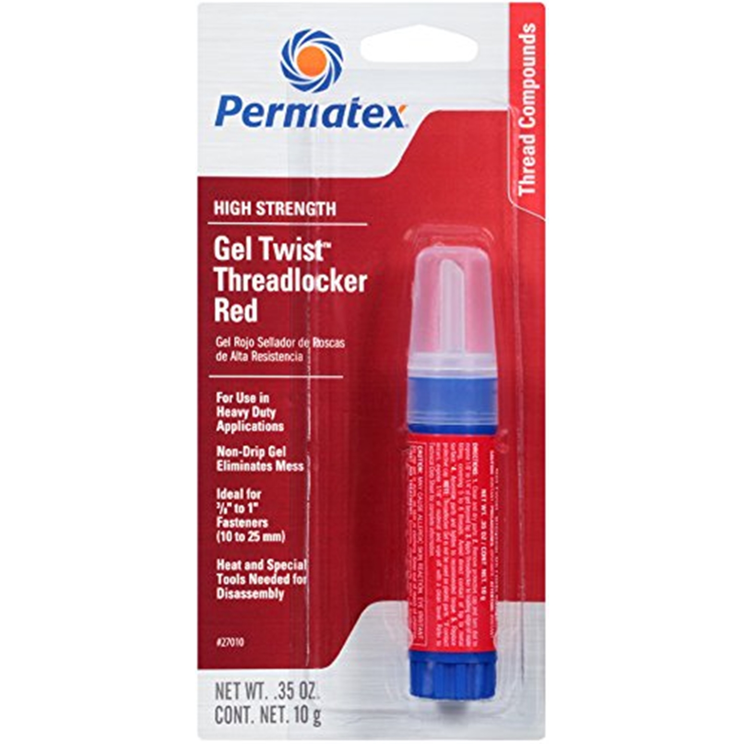 0.35 Oz. Red High Strength Gel Threadlocker For Automotive Applications