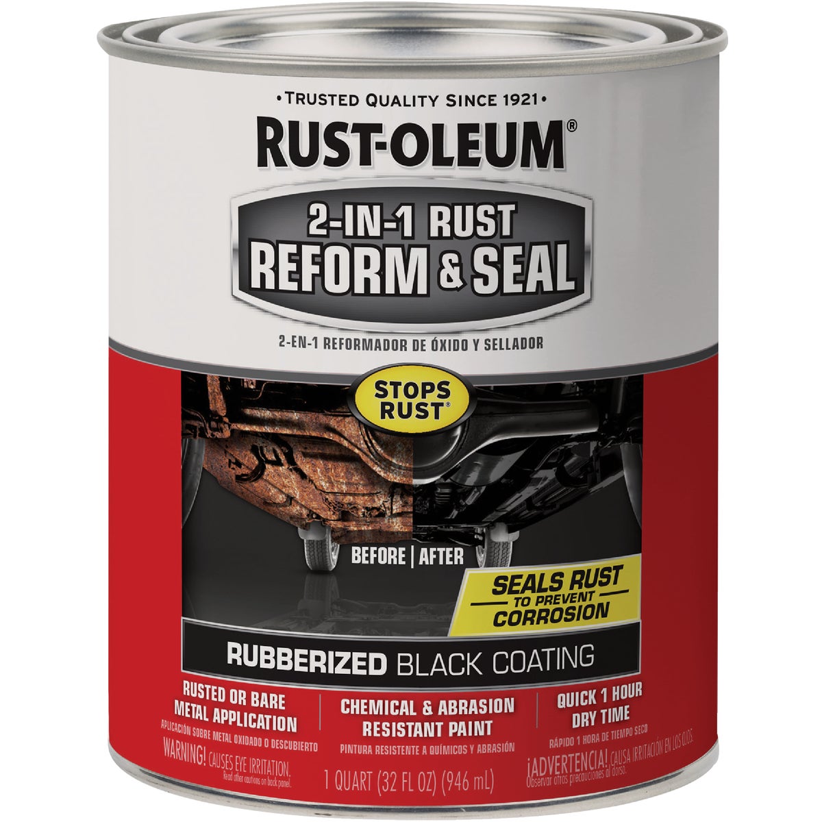 Stops Rust 2-in-1 Rust Reform & Seal, 1 Quart, Black Rubberized Coating